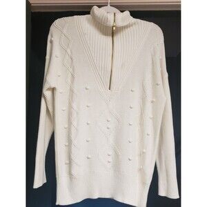 Sedge Women’s Half-Zip Cable Knit Sweater Cream Pullover Size M NWOT Preppy